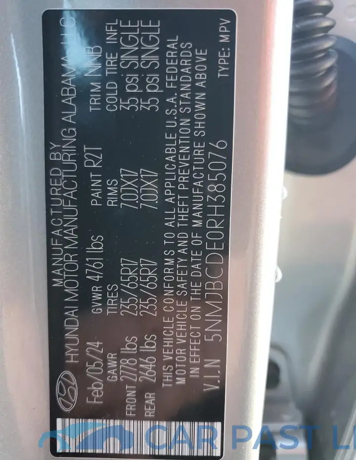 5NMJBCDE0RH385076# 13