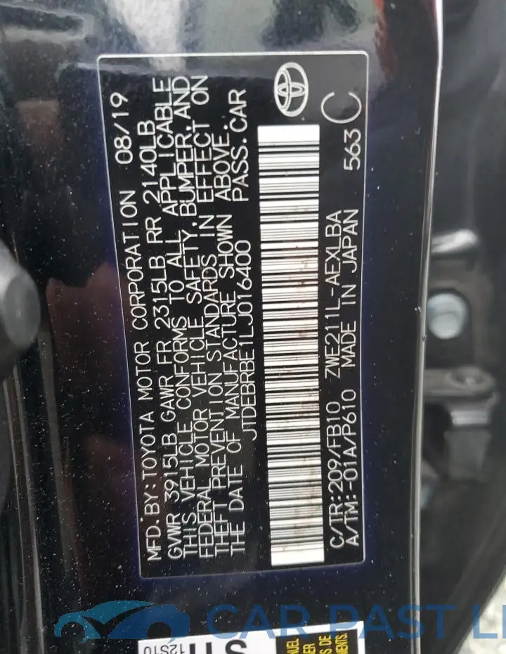 JTDEBRBE1LJ016400# 12