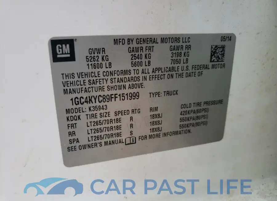 1GC4KYC89FF151999# 12