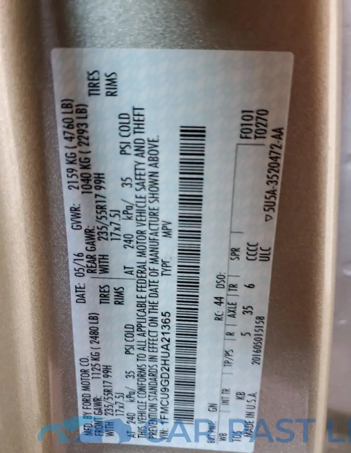 1FMCU9GD2HUA21365# 13