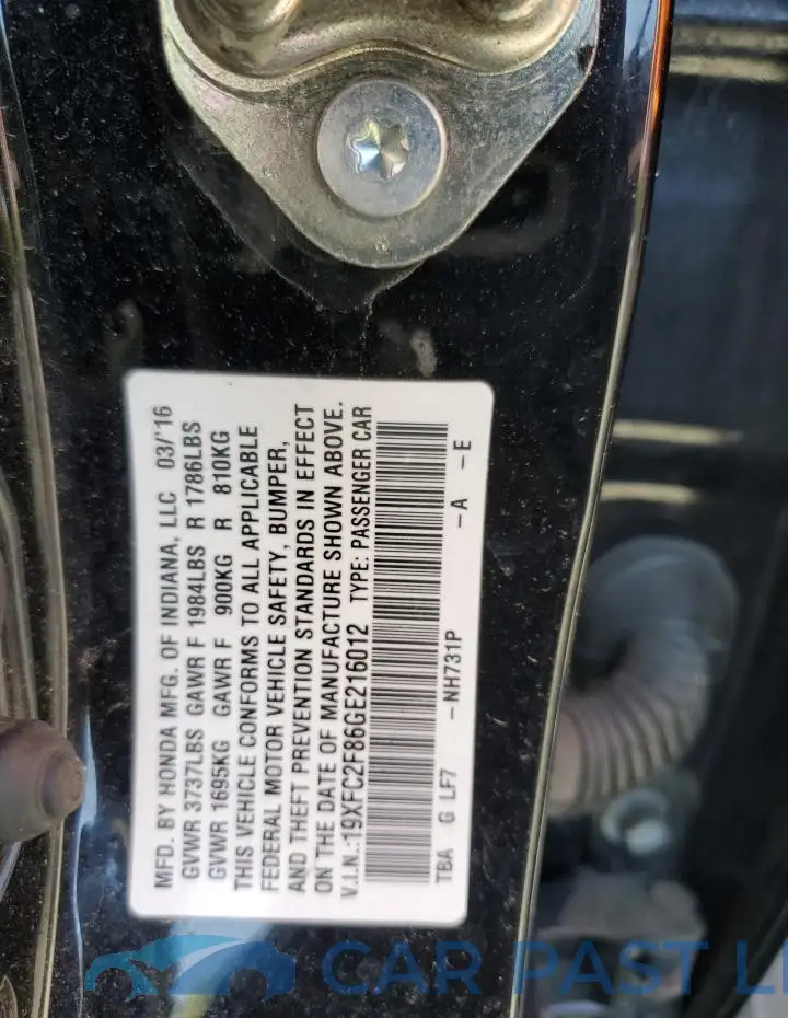 19XFC2F86GE216012# 13