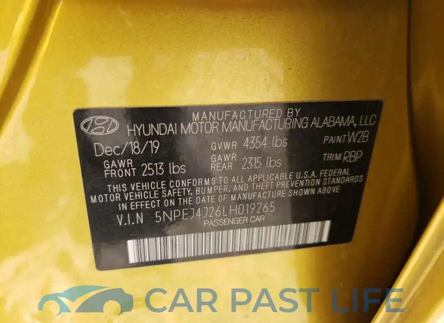 5NPEJ4J26LH019265# 12