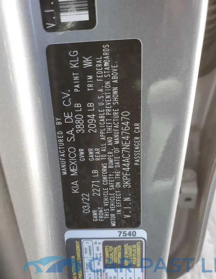 3KPF44AC7NE476470# 12