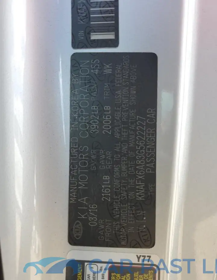 KNAFX6A83G5622227# 12
