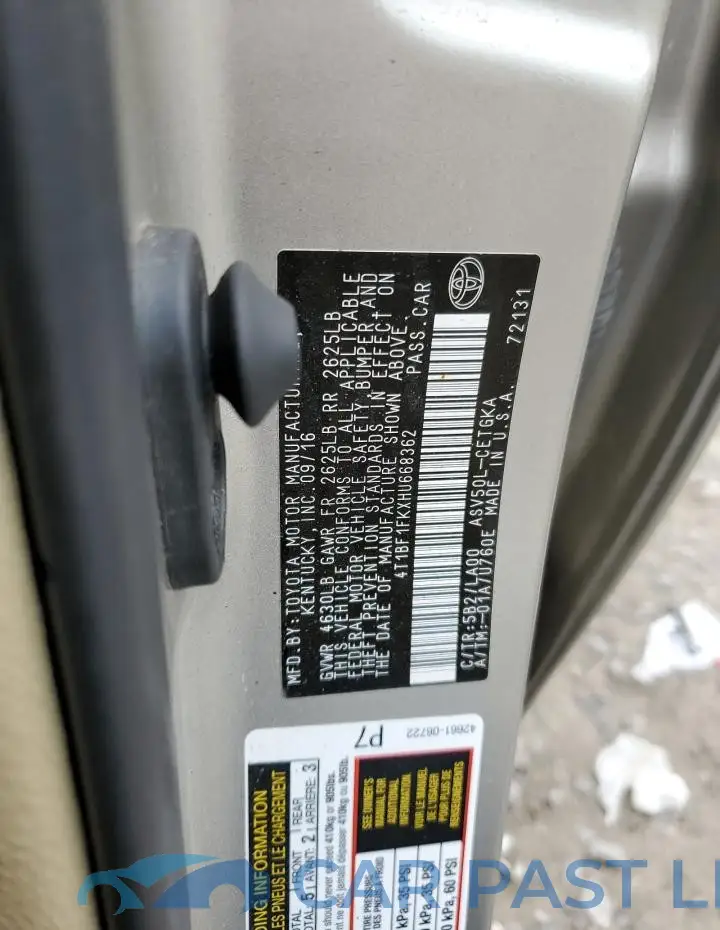 4T1BF1FKXHU668362# 13