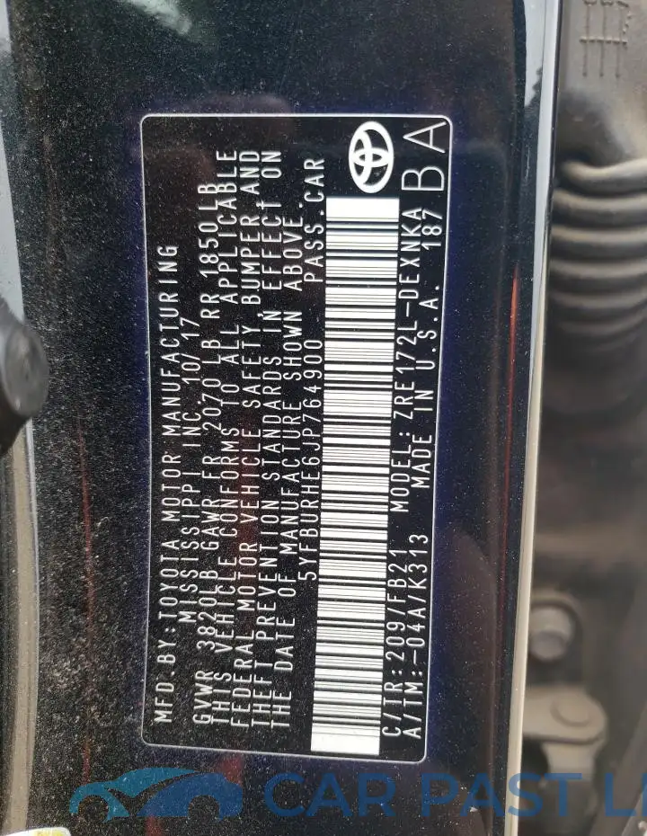 5YFBURHE6JP764900# 13