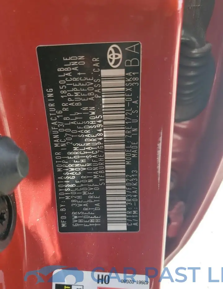 5YFBURHE7GP484945# 12