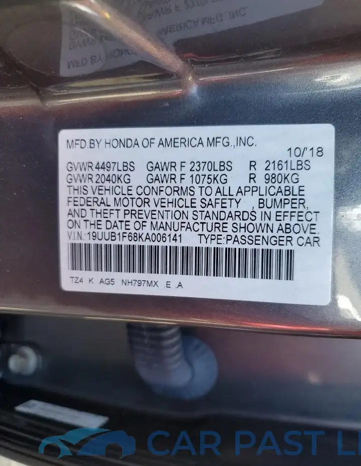 19UUB1F68KA006141# 12