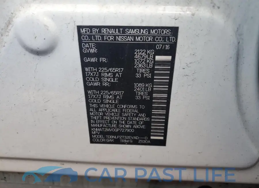 KNMAT2MV0GP727900# 12