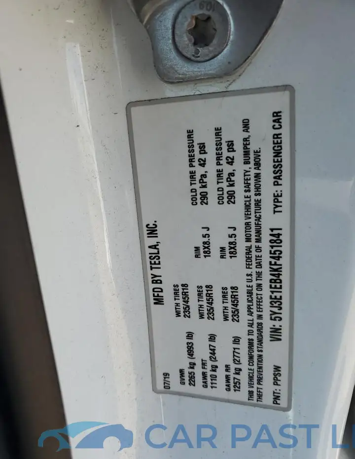 5YJ3E1EB4KF451841# 12