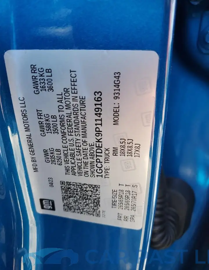 1GCPTDEK9P1149163# 12