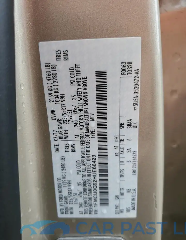 1FMCU0G92HUE66423# 12