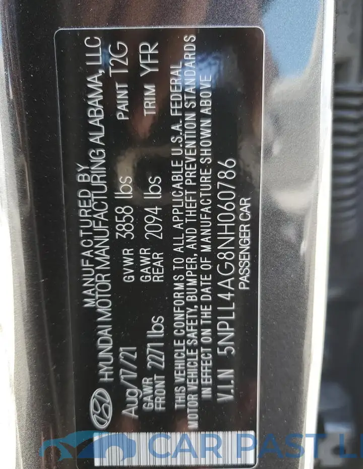 5NPLL4AG8NH060786# 12