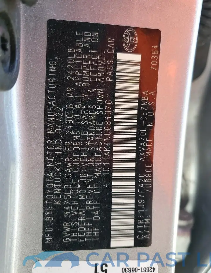 4T1C11AK4NU684076# 12