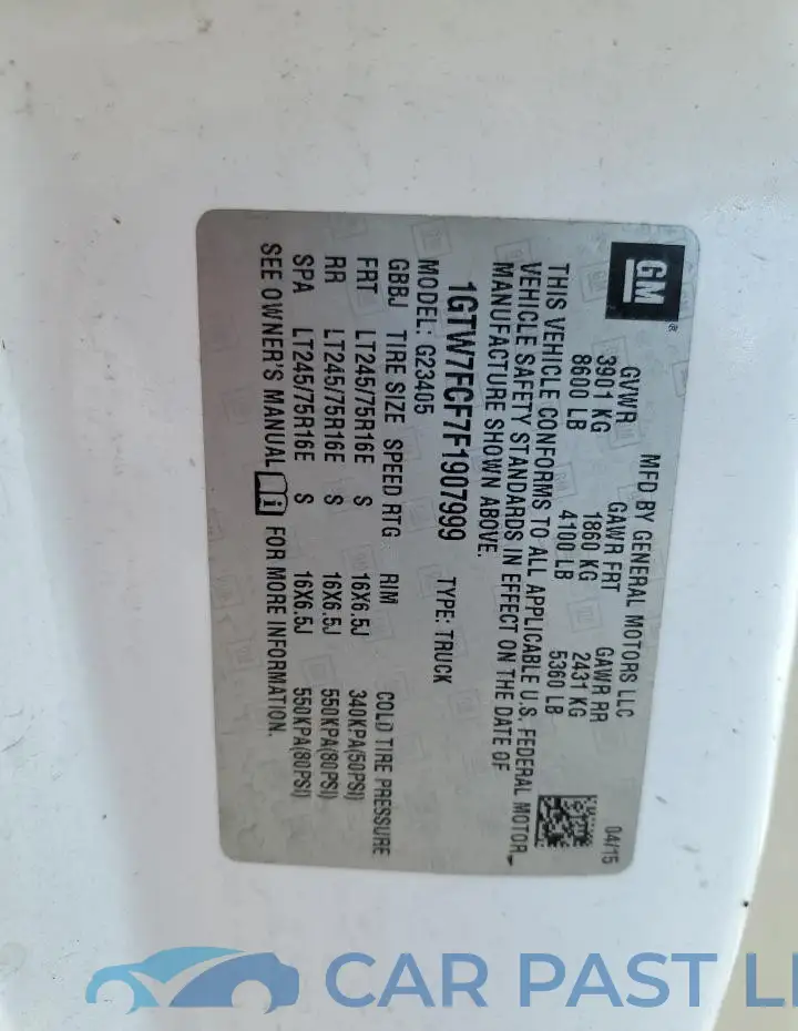 1GTW7FCF7F1907999# 12