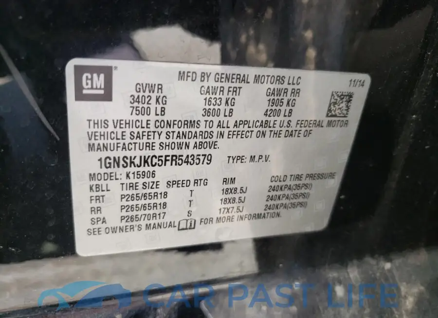 1GNSKJKC5FR543579# 13