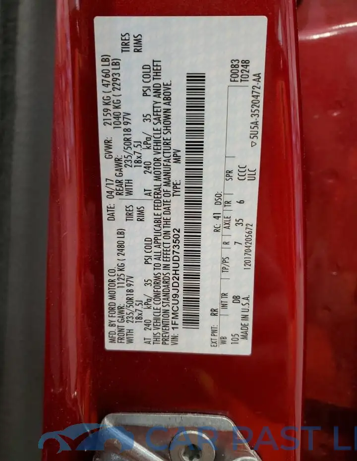 1FMCU9JD2HUD73502# 13