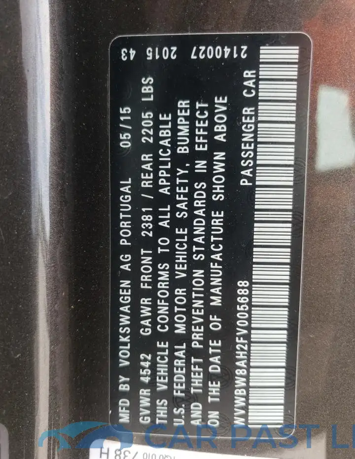 WVWBW8AH2FV005688# 12