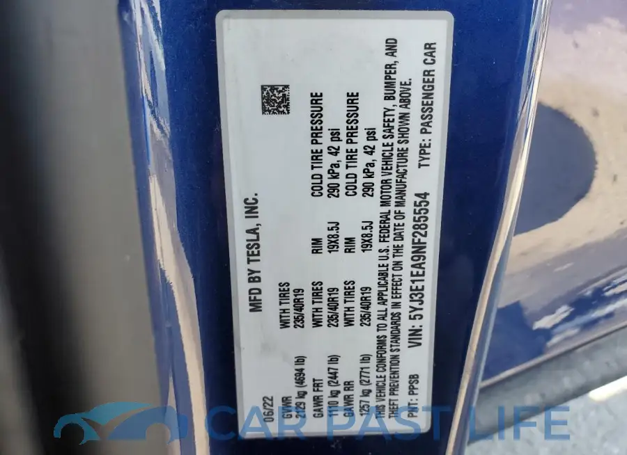 5YJ3E1EA9NF285554# 12