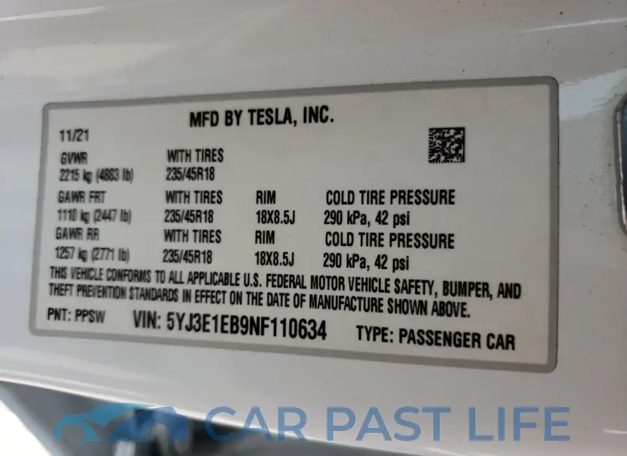 5YJ3E1EB9NF110634# 12