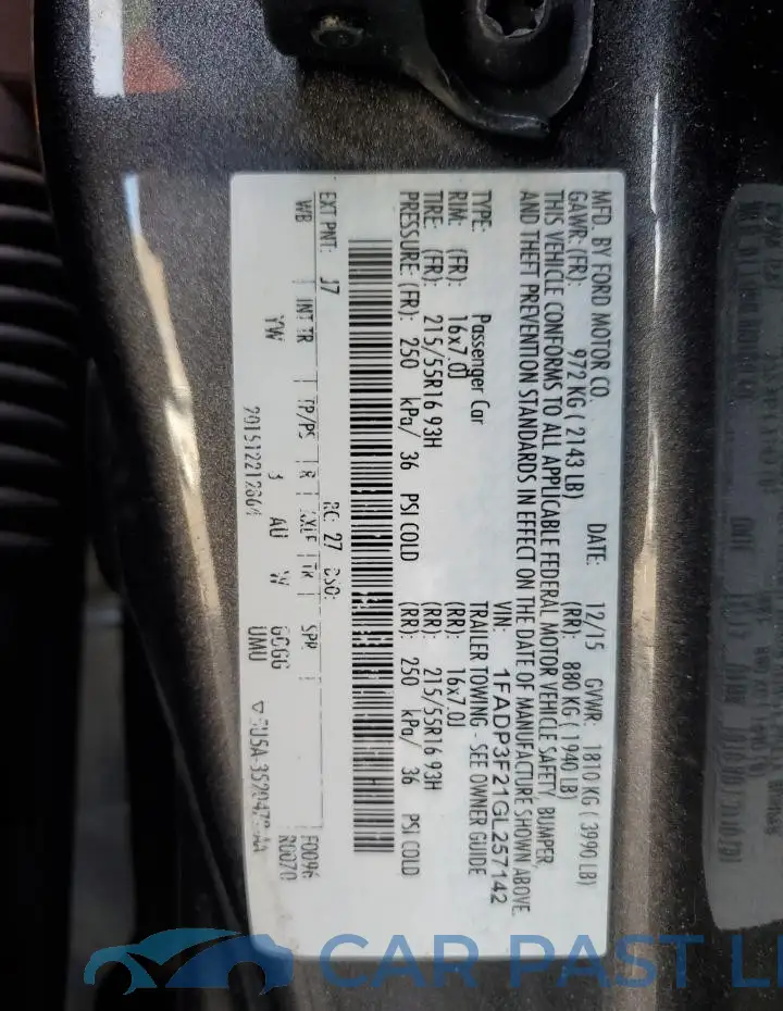 1FADP3F21GL257142# 12