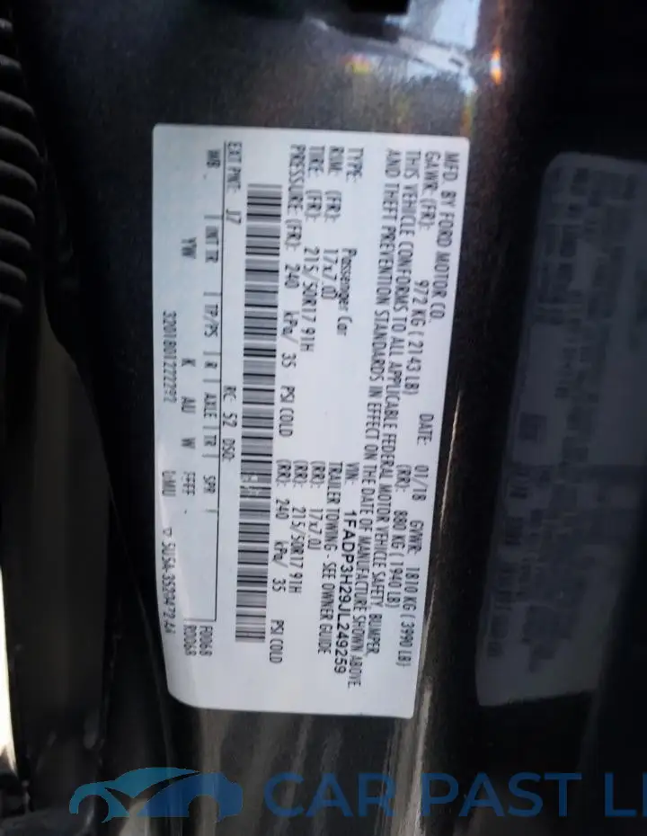1FADP3H29JL249259# 12