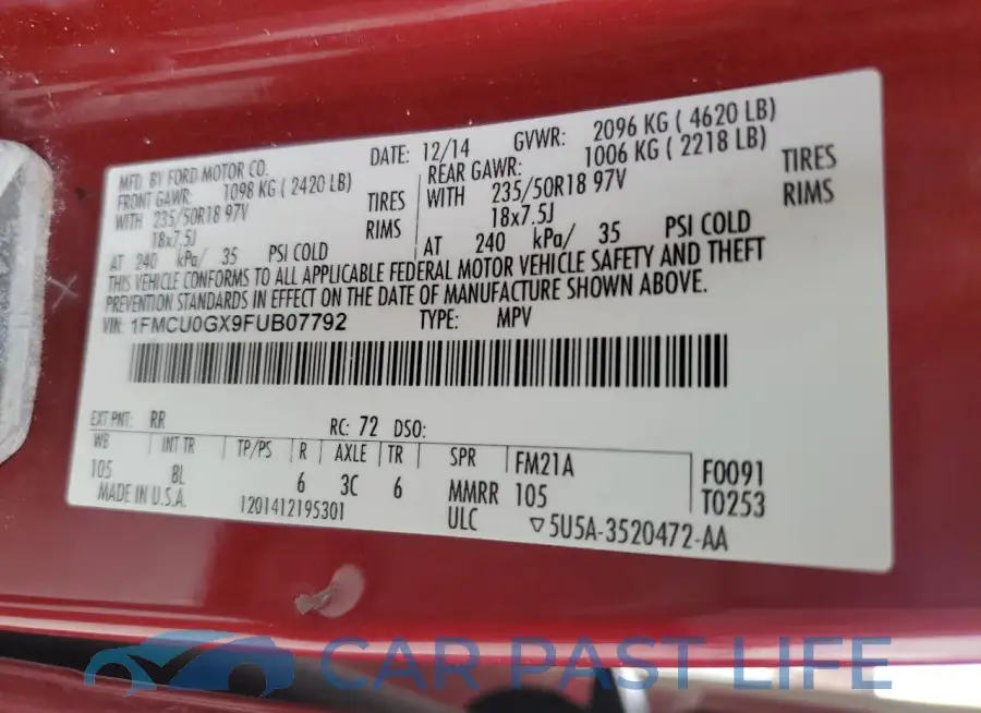 1FMCU0GX9FUB07792# 12