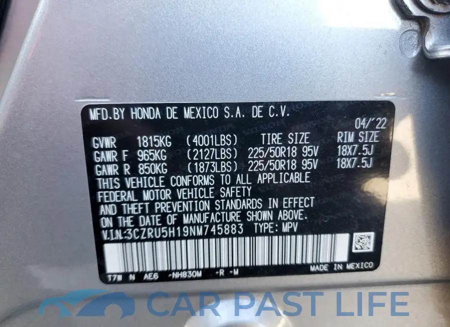 3CZRU5H19NM745883# 12