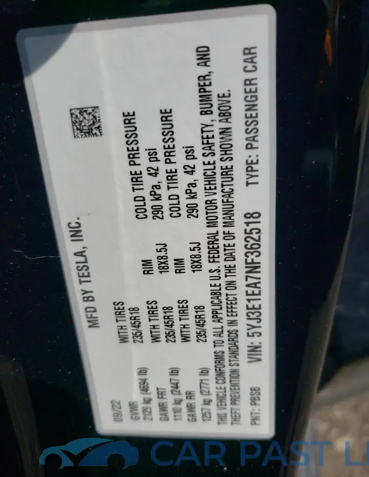 5YJ3E1EA7NF362518# 13