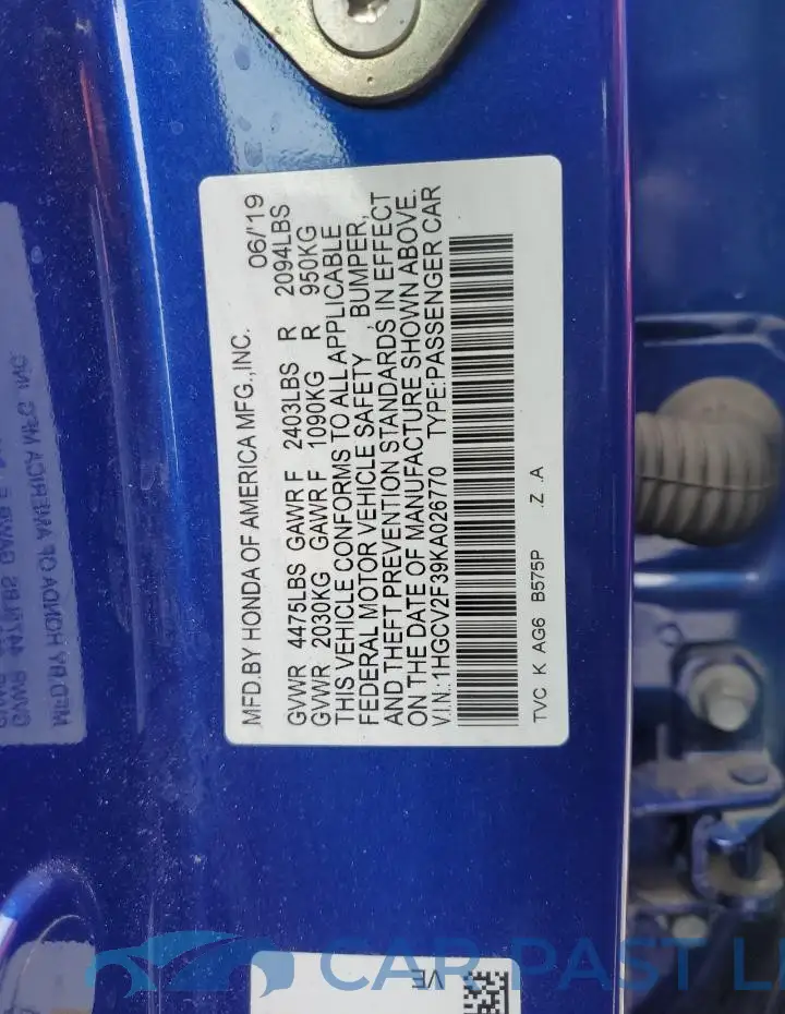 1HGCV2F39KA026770# 13