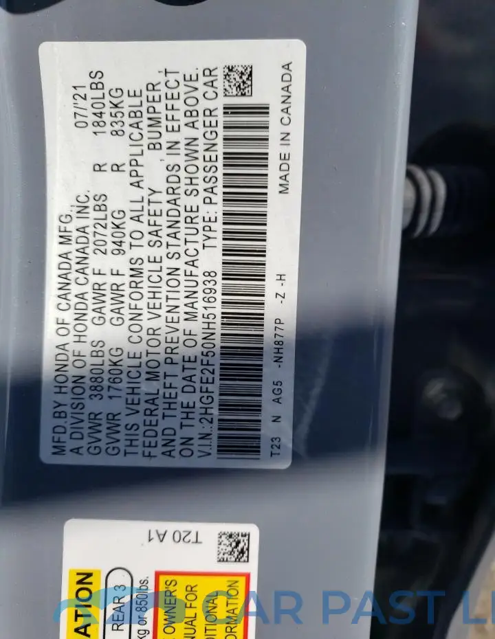 2HGFE2F50NH516938# 13