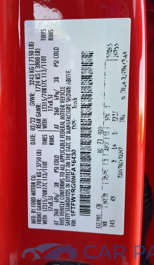 1FTFW1RG0NFA16430# 10