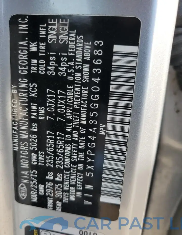 5XYPG4A35GG043683# 12