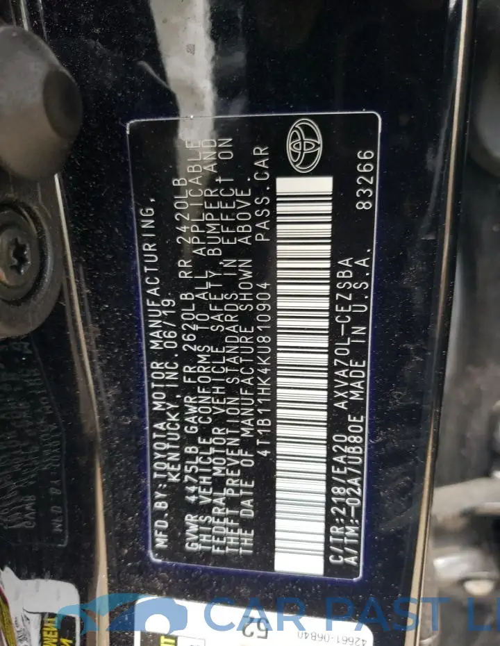 4T1B11HK4KU810904# 12
