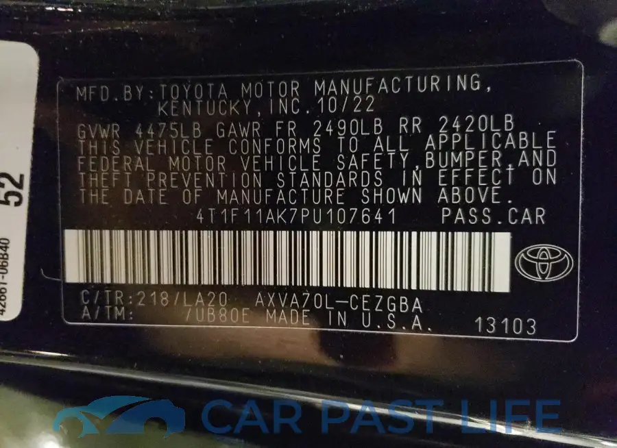 4T1F11AK7PU107641# 12