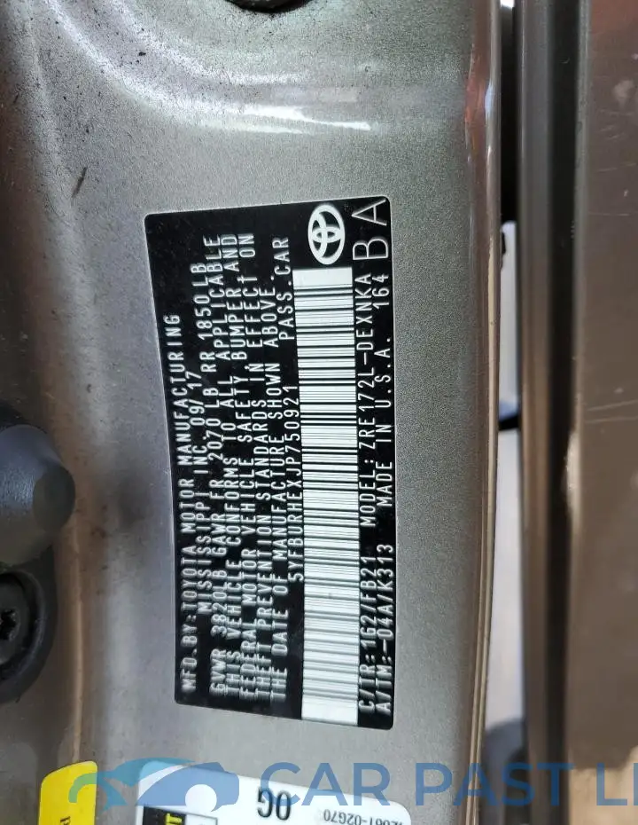 5YFBURHEXJP750921# 12