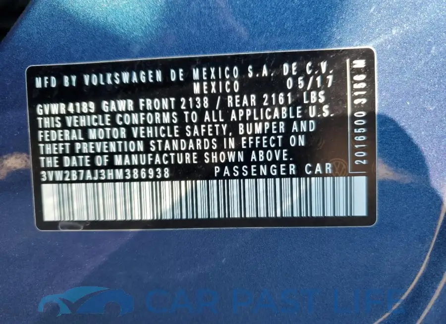 3VW2B7AJ3HM386938# 12