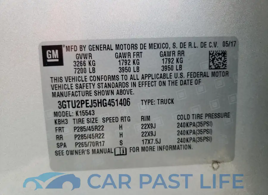 3GTU2PEJ5HG451406# 13