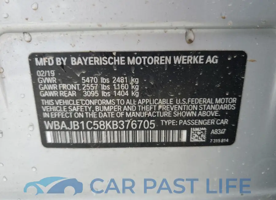WBAJB1C58KB376705# 12
