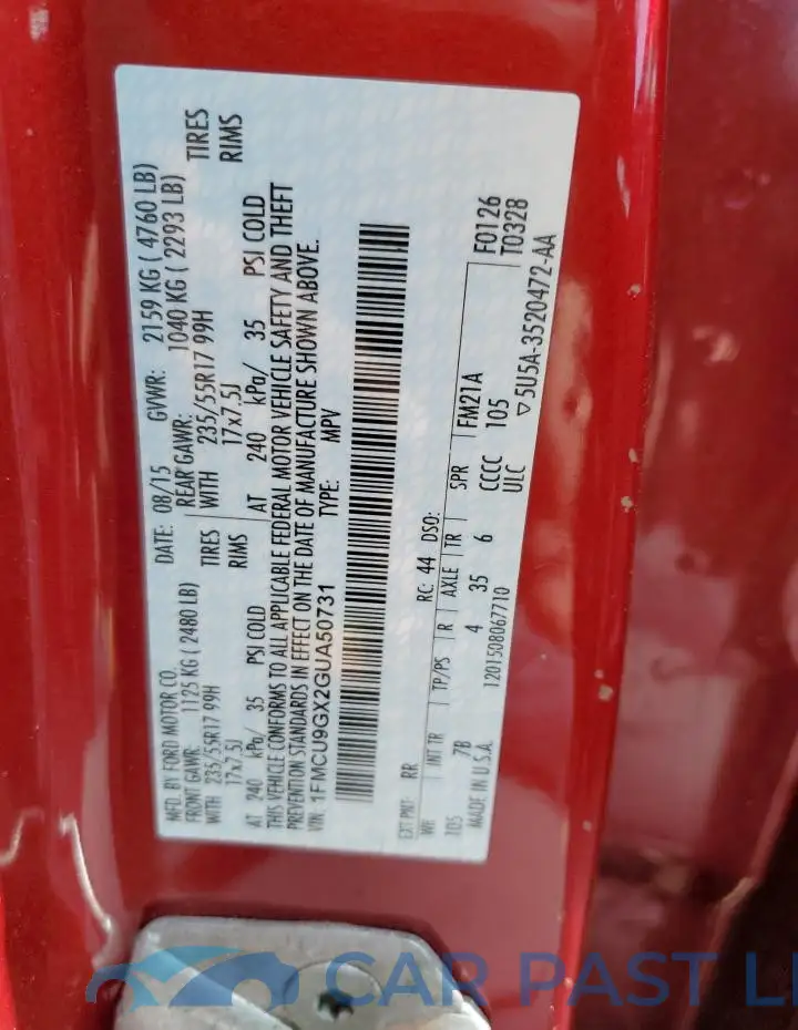 1FMCU9GX2GUA50731# 13
