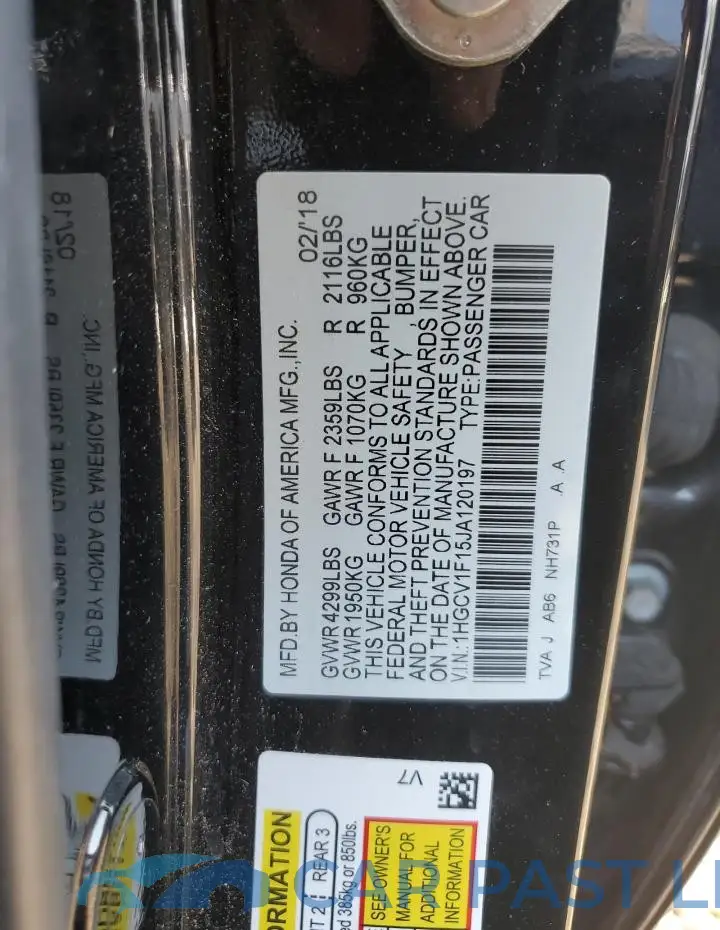 1HGCV1F15JA120197# 12