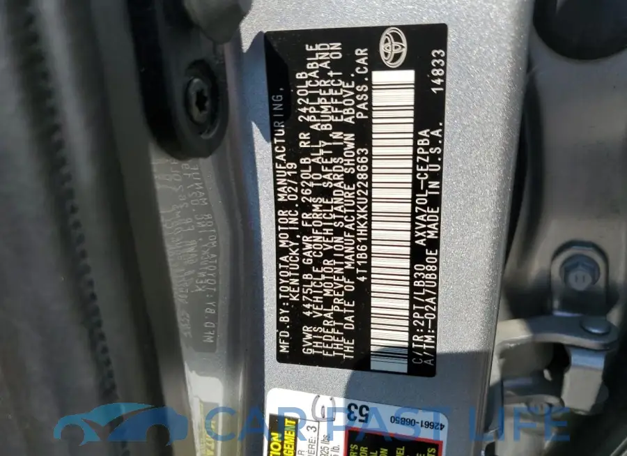 4T1B61HKXKU228663# 12