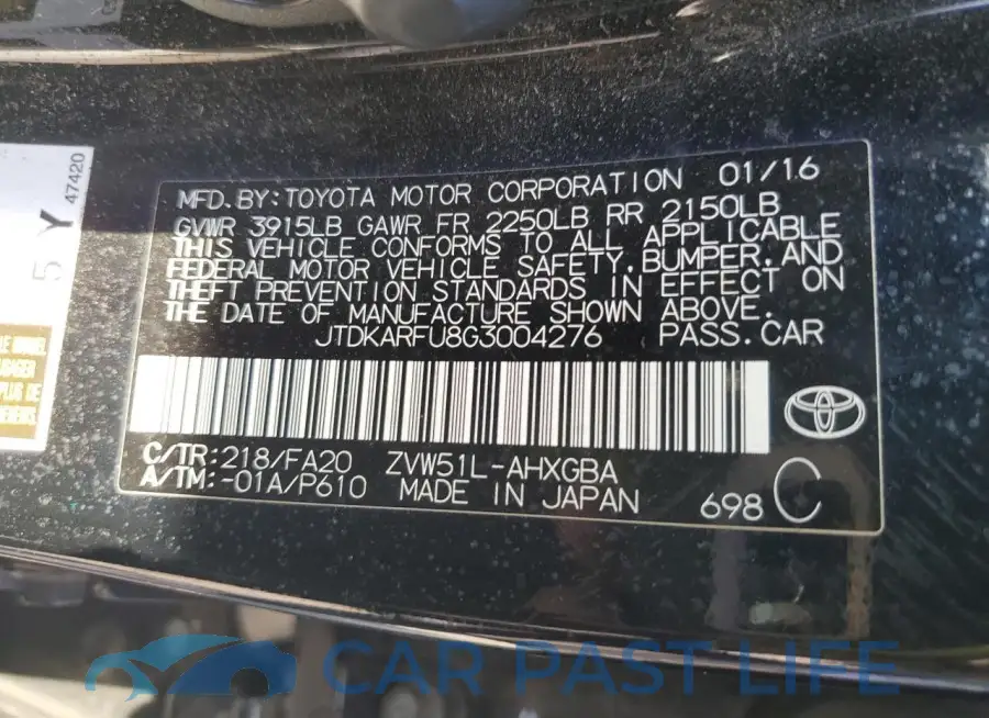 JTDKARFU8G3004276# 12