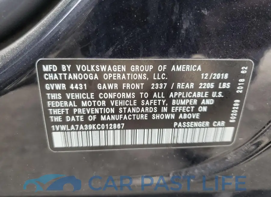 1VWLA7A39KC012867# 12