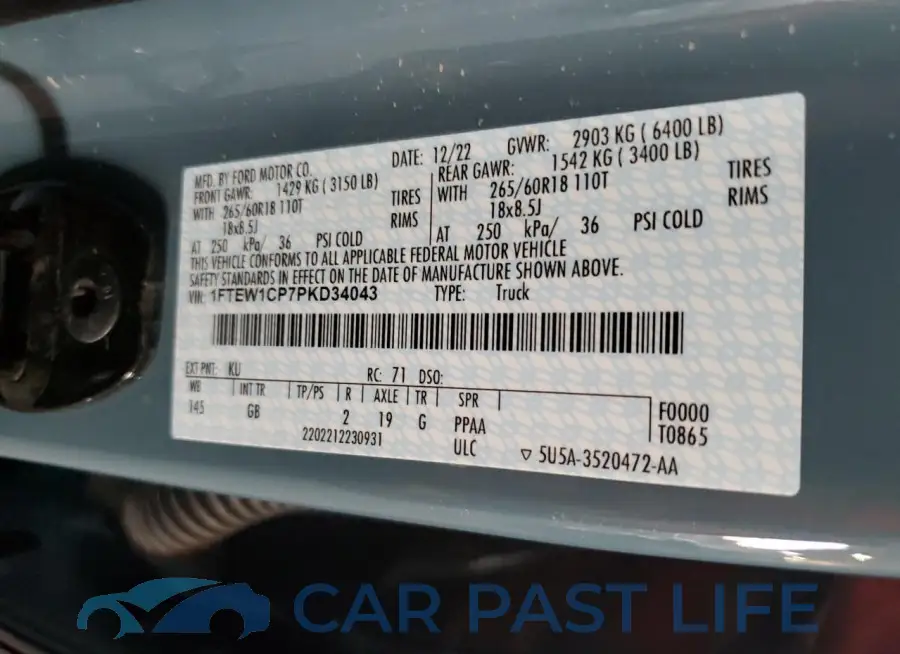 1FTEW1CP7PKD34043# 12