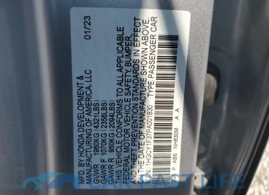 1HGCY1F37PA001830# 12