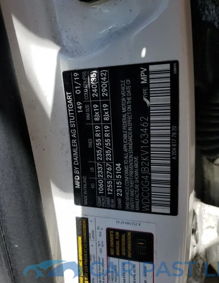 WDC0G4JB2KV163462# 13