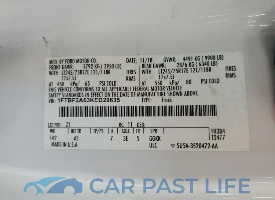 1FTBF2A63KED20635# 12
