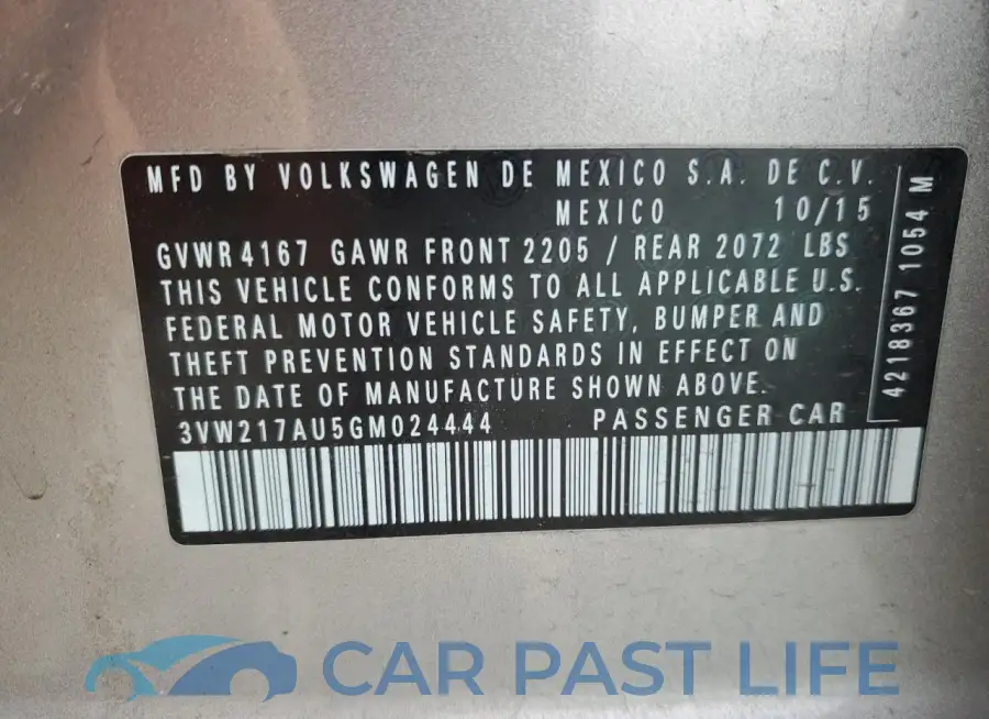 3VW217AU5GM024444# 13
