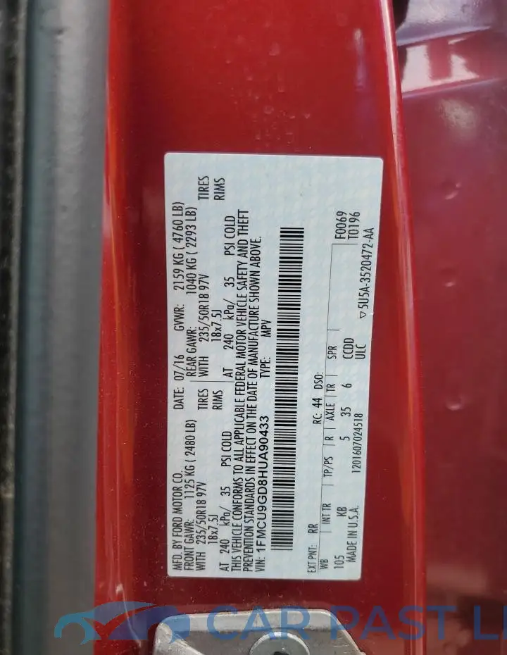 1FMCU9GD8HUA90433# 13